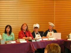Honora Finkelstein and Susan Smiley promoting "The Chef Who Die Sauteing." Photo by Salvatore Falco.