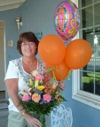 Turning 55, flowers from friends.